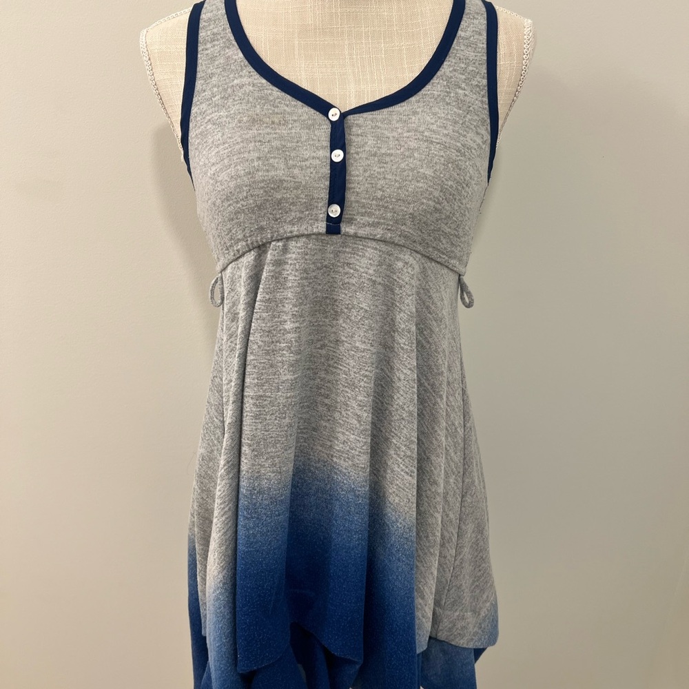 Gray and Blue Asymmetrical Sleeveless Dress